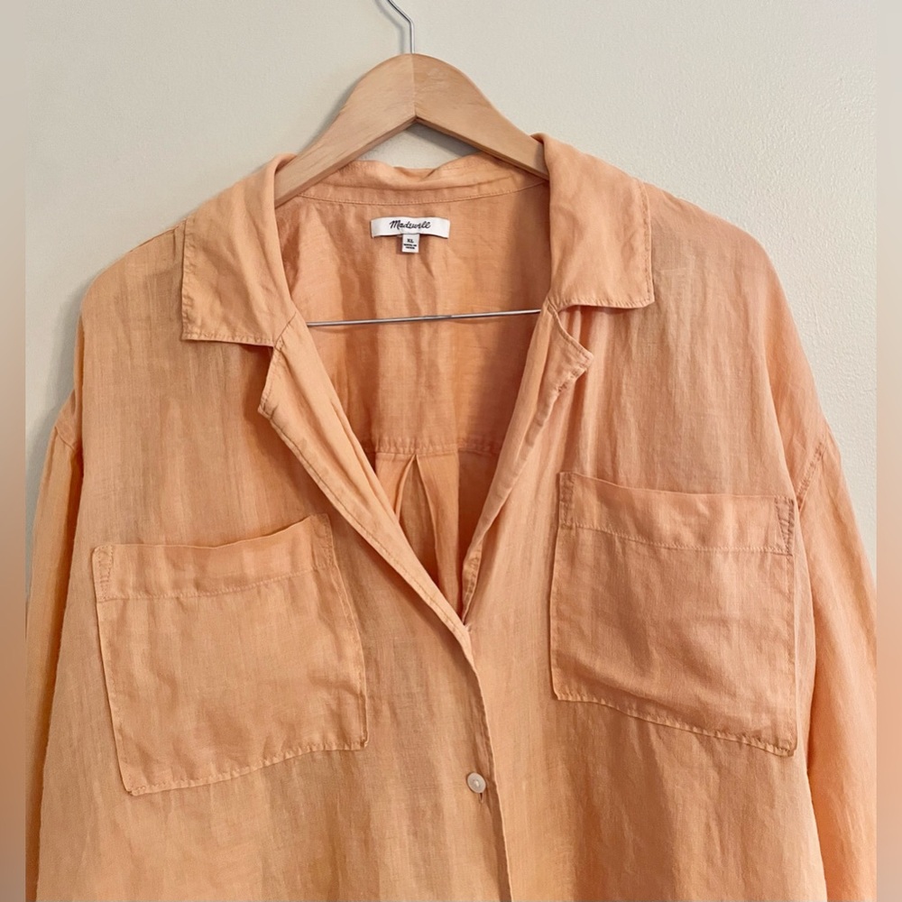 Madewell Resort Long Sleeve Button-Up Shirt Orange Size XL- EUC - Picture 3 of 10